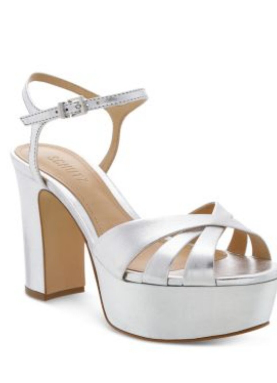 SCHUTZ women’s Silver Metallic Platform Block Heel Sandal size 7.5 Original box